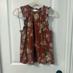 LC Lauren Conrad Floral Ruffle Blouse - Brown